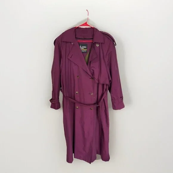 Vintage London Fog Purple Collared Trench Rain Coat With Liner Size 12 Reg - Picture 2 of 9